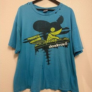Vintage DeadMau5 Blue Distressed EDM Techno DJ Rave T-shirt XL 24x26